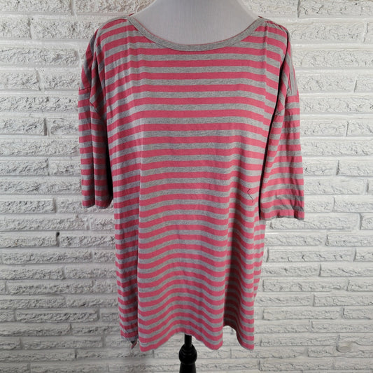 Woman Within Plus Size 2X Pink Gray Striped T-Shirt Short Sleeve Cotton Blend