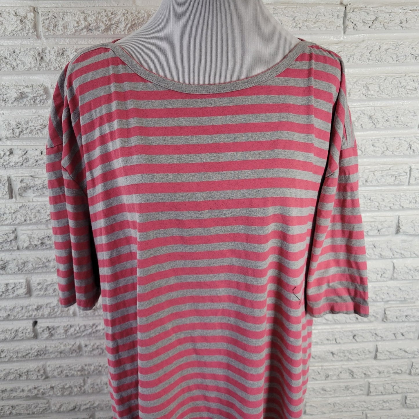 Woman Within Plus Size 2X Pink Gray Striped T-Shirt Short Sleeve Cotton Blend