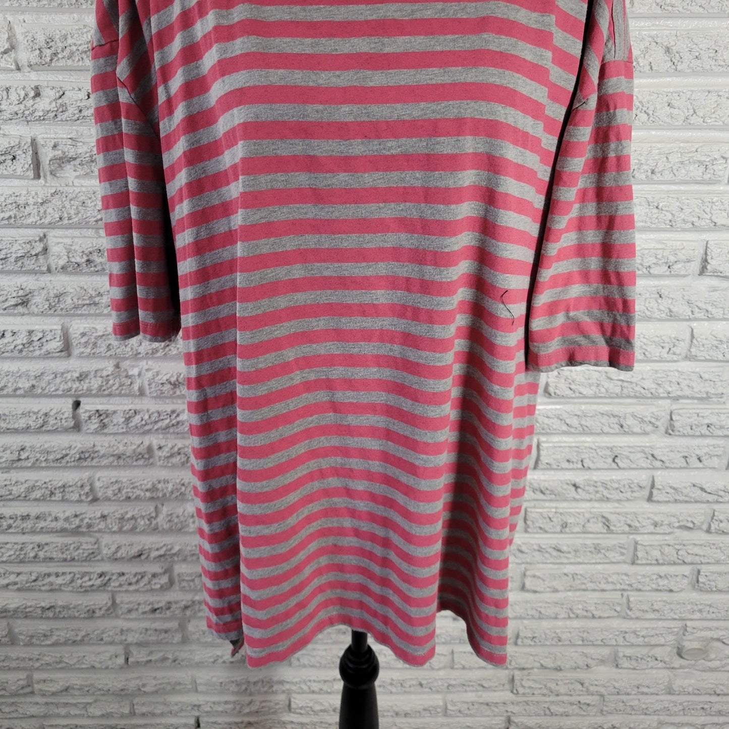 Woman Within Plus Size 2X Pink Gray Striped T-Shirt Short Sleeve Cotton Blend