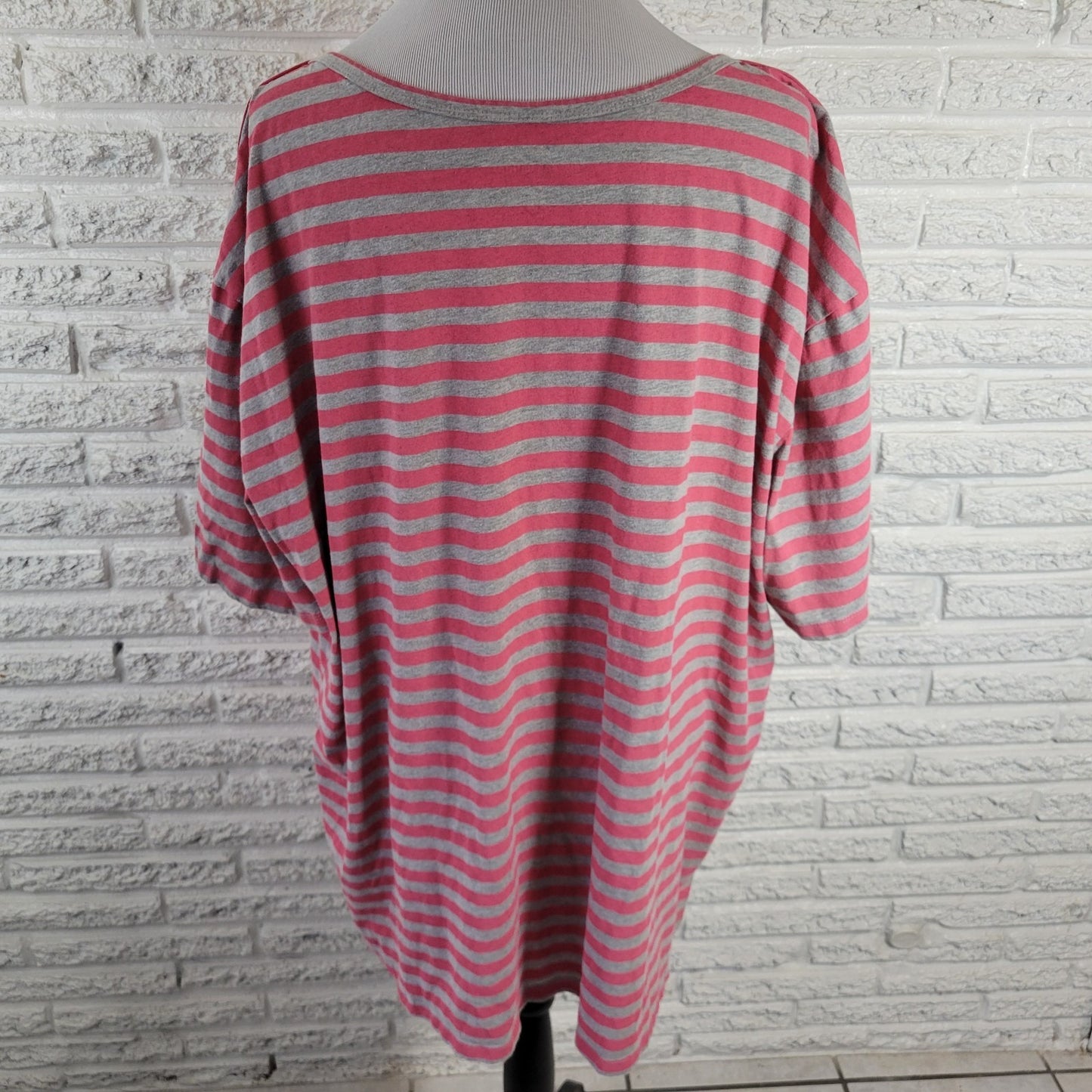 Woman Within Plus Size 2X Pink Gray Striped T-Shirt Short Sleeve Cotton Blend