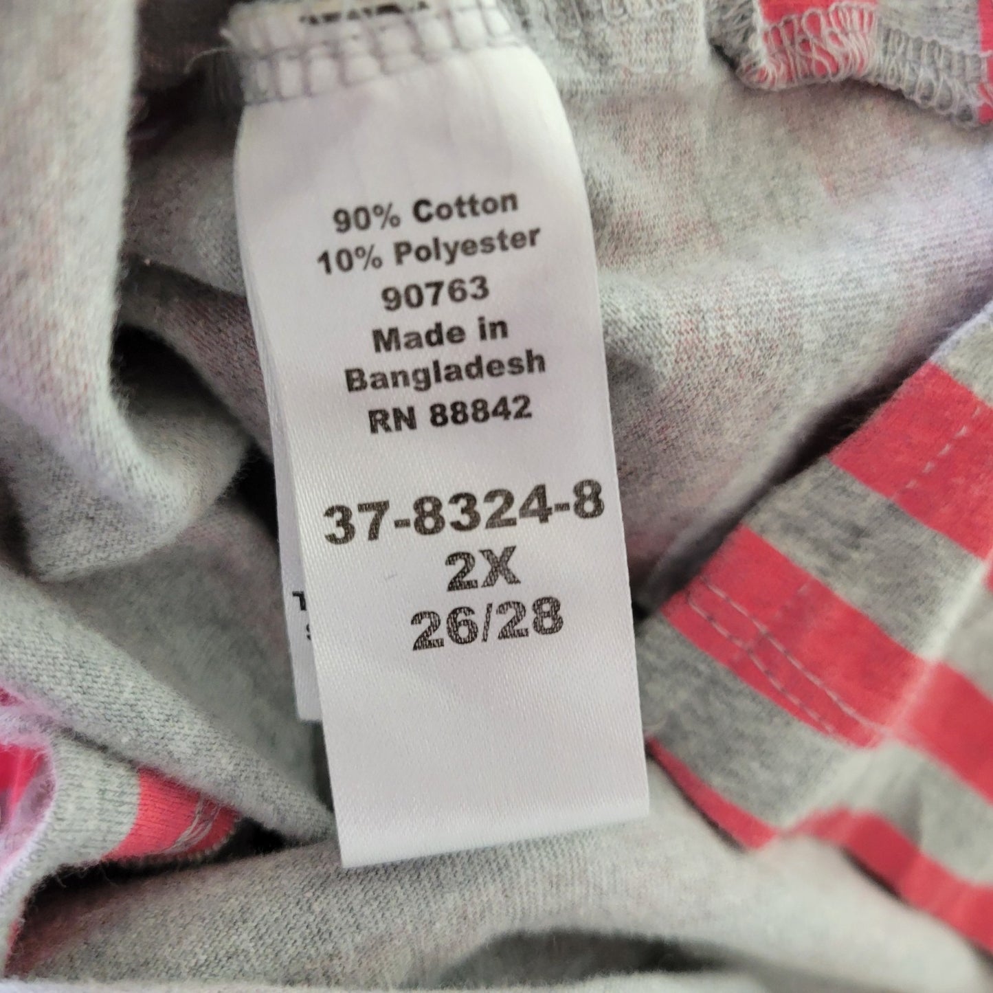 Woman Within Plus Size 2X Pink Gray Striped T-Shirt Short Sleeve Cotton Blend