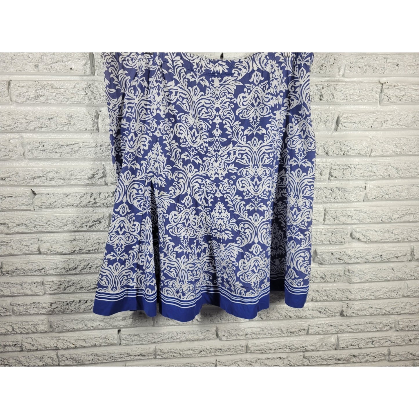 Robbie Bee Signature Womens Skirt 20W Plus ALine Cotton Side Zip Blue Floral