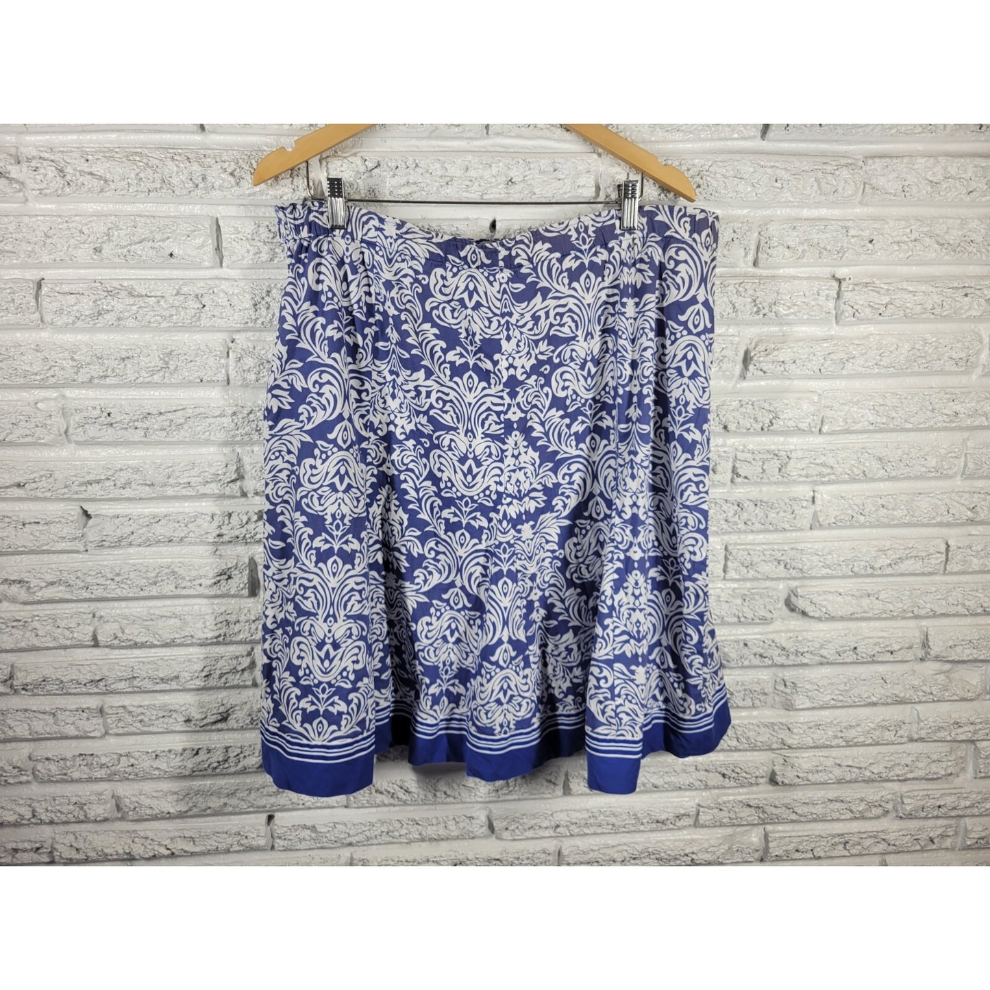 Robbie Bee Signature Womens Skirt 20W Plus ALine Cotton Side Zip Blue Floral