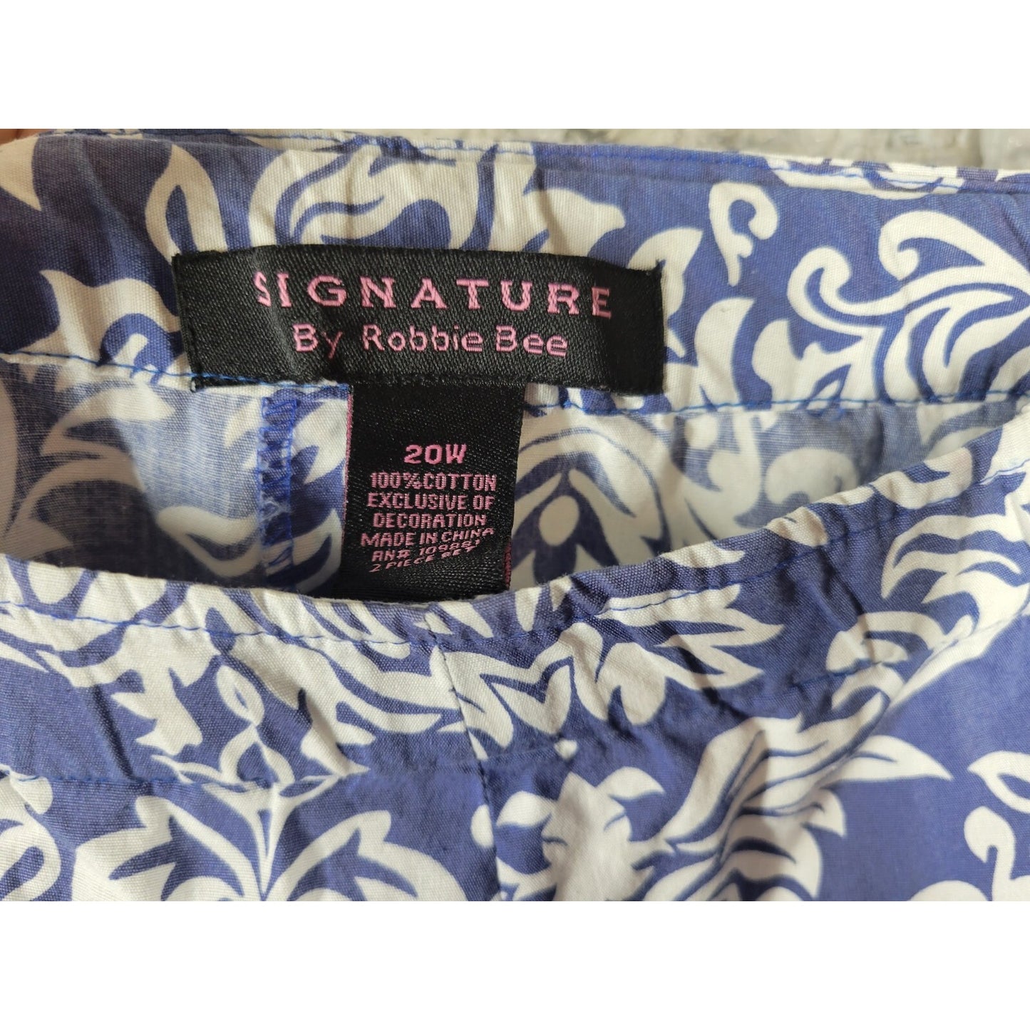 Robbie Bee Signature Womens Skirt 20W Plus ALine Cotton Side Zip Blue Floral