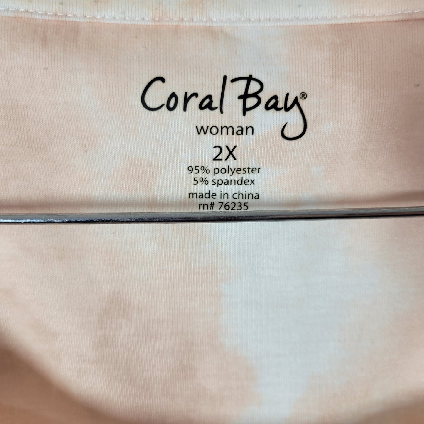 Coral Bay Womens Top 2X Plus Tee Tan Tie Dye Marine Life Front Tie Studded