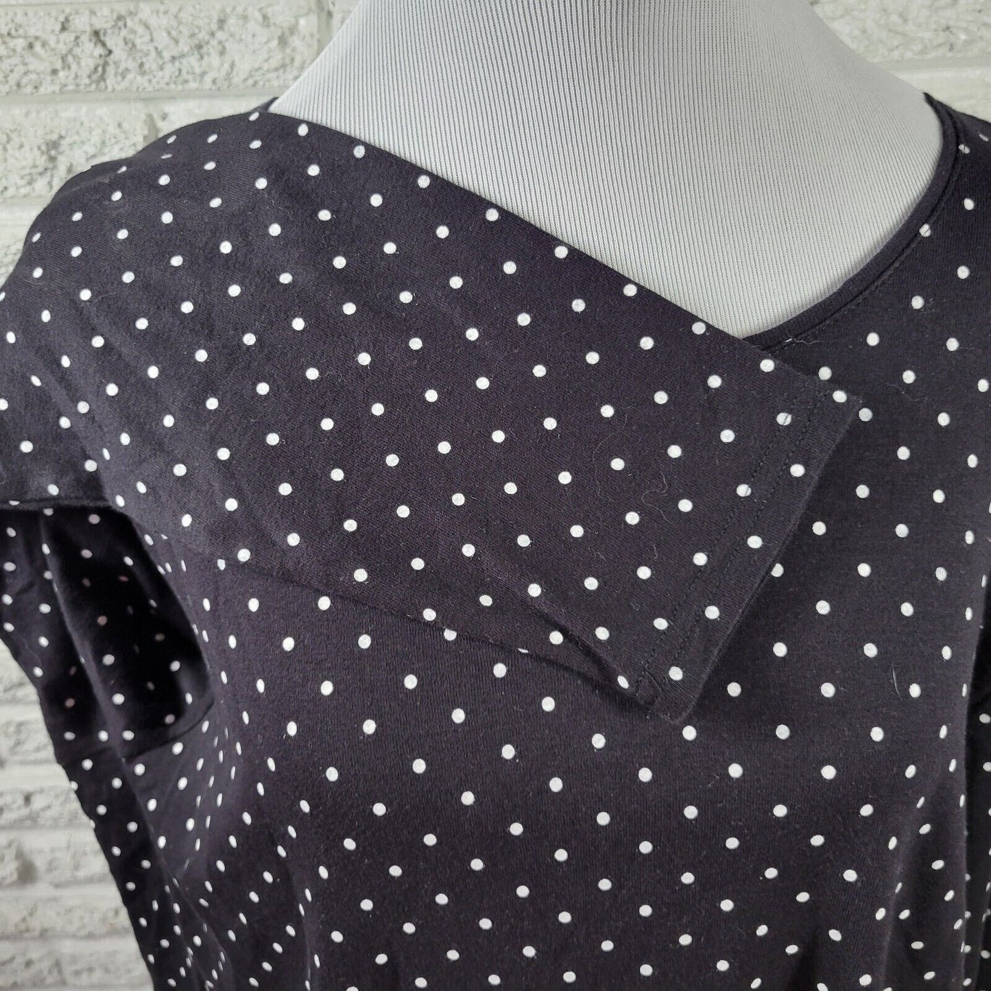Croft Barrow Womens Top 2X Plus Tee Long Sleeve Black Polka Dot Cotton Comfy