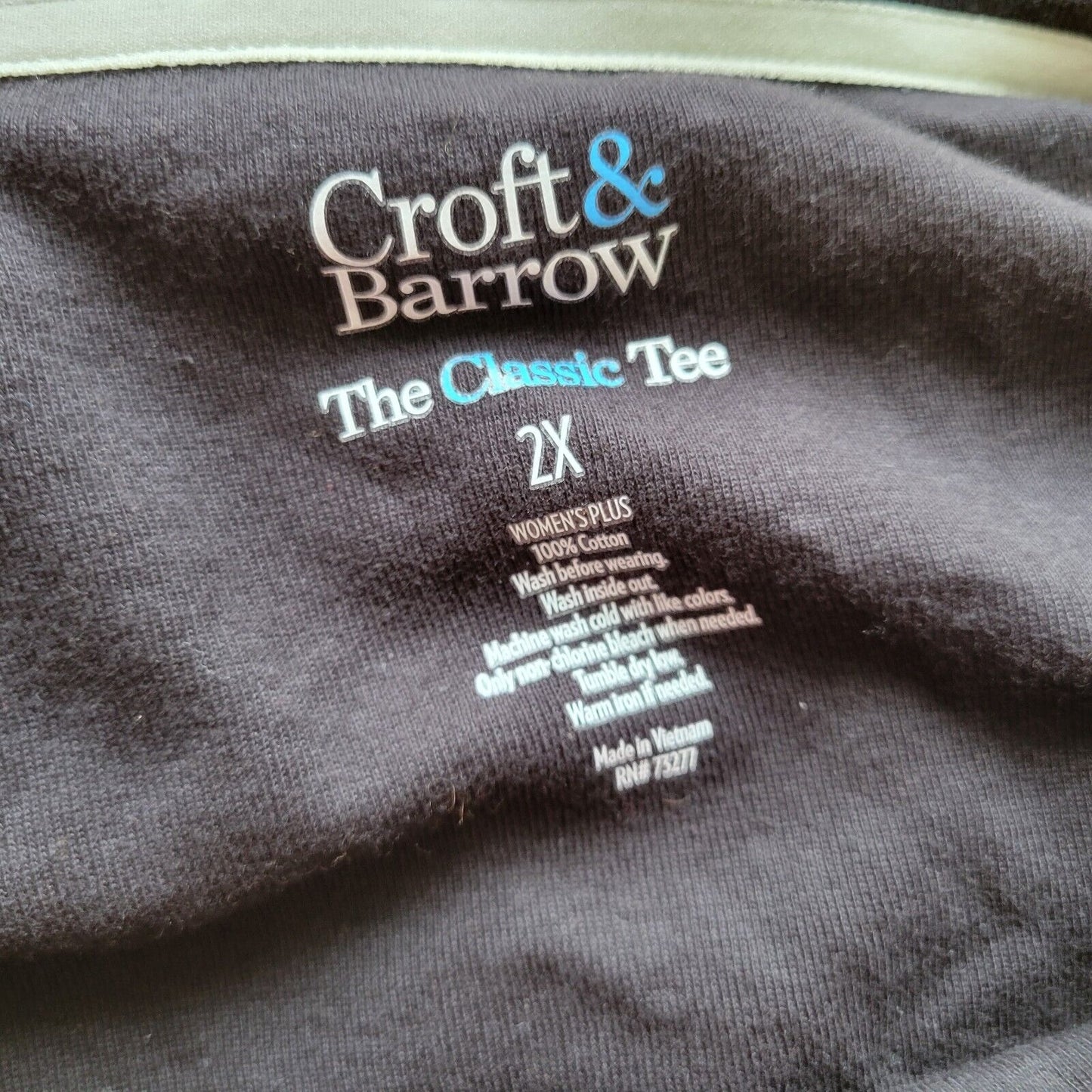 Croft Barrow Womens Top 2X Plus Tee Long Sleeve Black Polka Dot Cotton Comfy