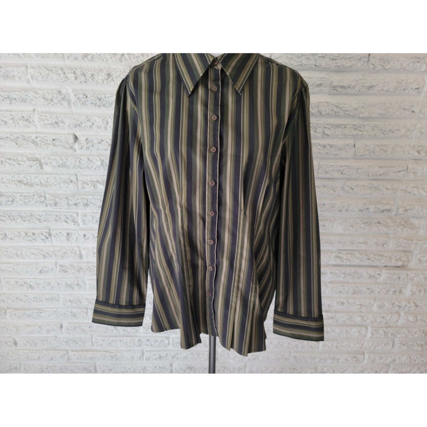 Cato Womens Shirt 18W 20W Plus Collar Button Up Green Stripe Office Casual