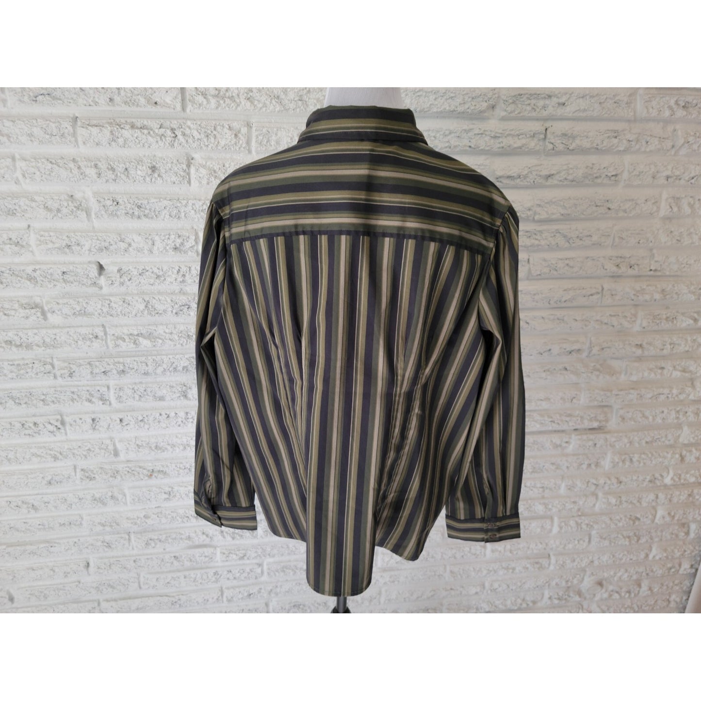 Cato Womens Shirt 18W 20W Plus Collar Button Up Green Stripe Office Casual