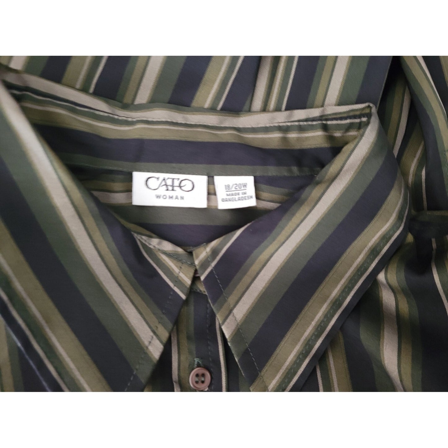 Cato Womens Shirt 18W 20W Plus Collar Button Up Green Stripe Office Casual