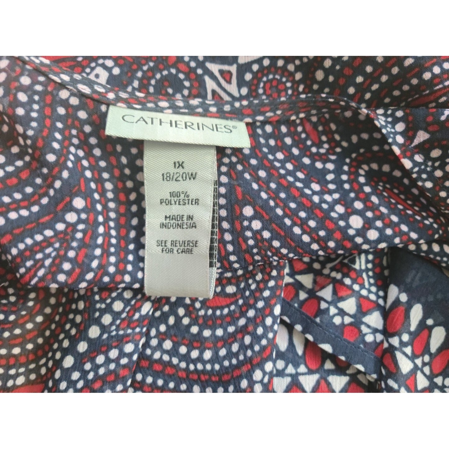 Catherines Womens Top 1X Plus Open Duster Sheer Blue Red Paisley Polyester