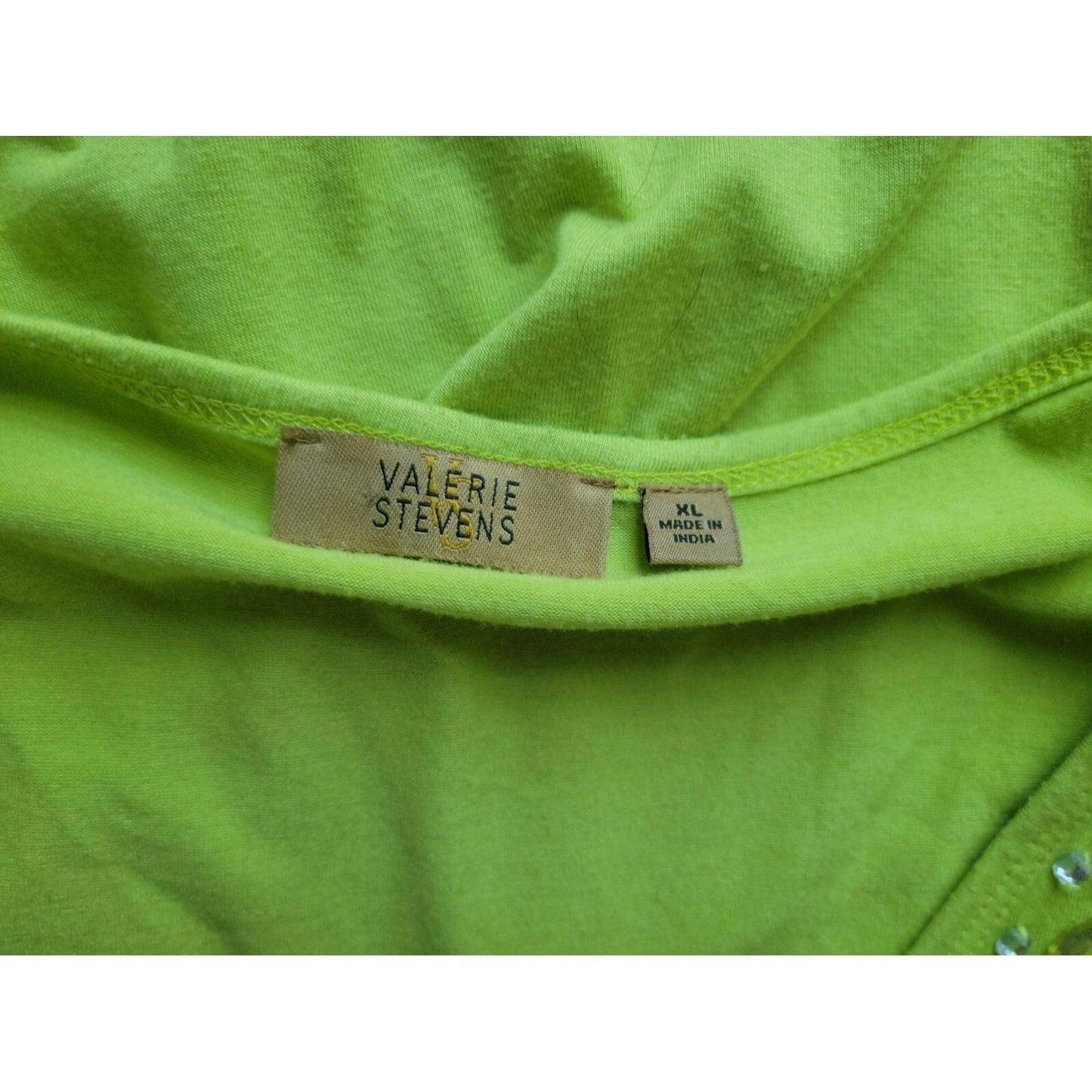 Valerie Stevens Womens Top Extra Large XL Tank Green Beaded Casual Poly Blend