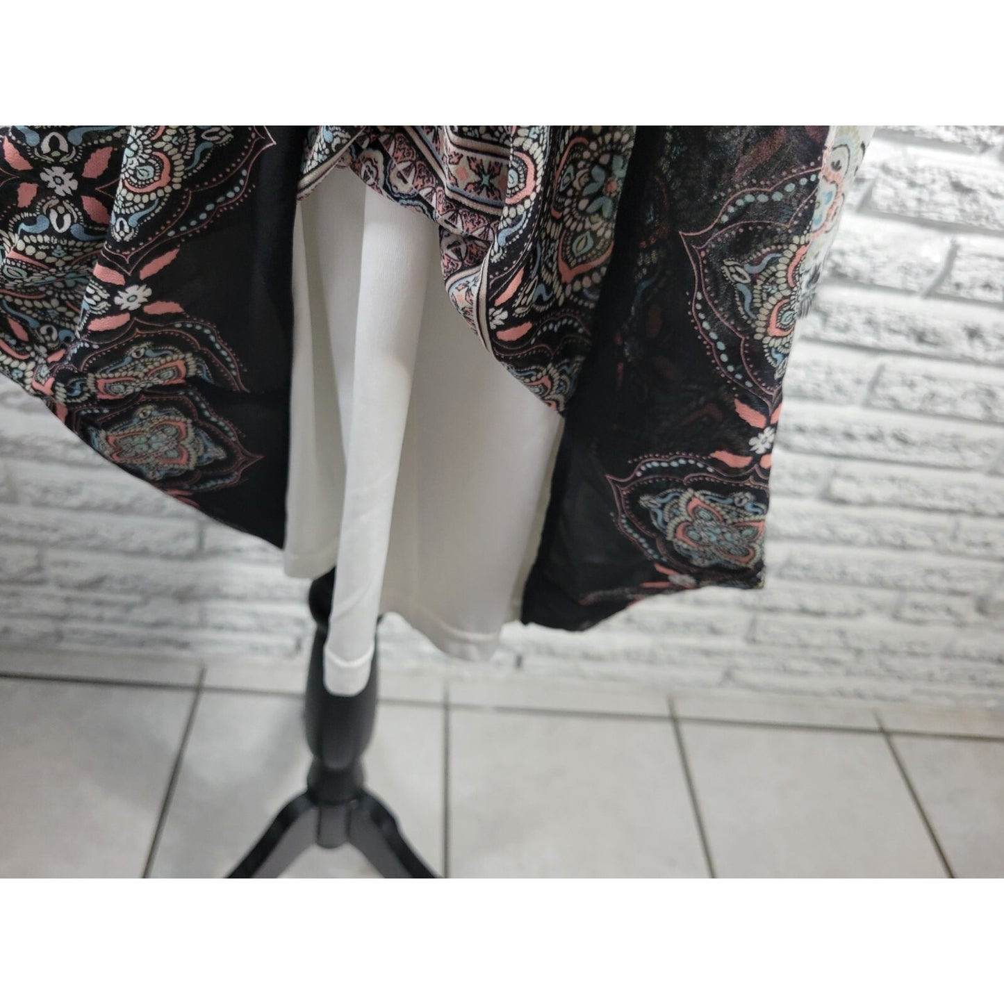 Signature Studio Women's Size XL Tunic Dress Black Geometric Long Sleeve Crochet