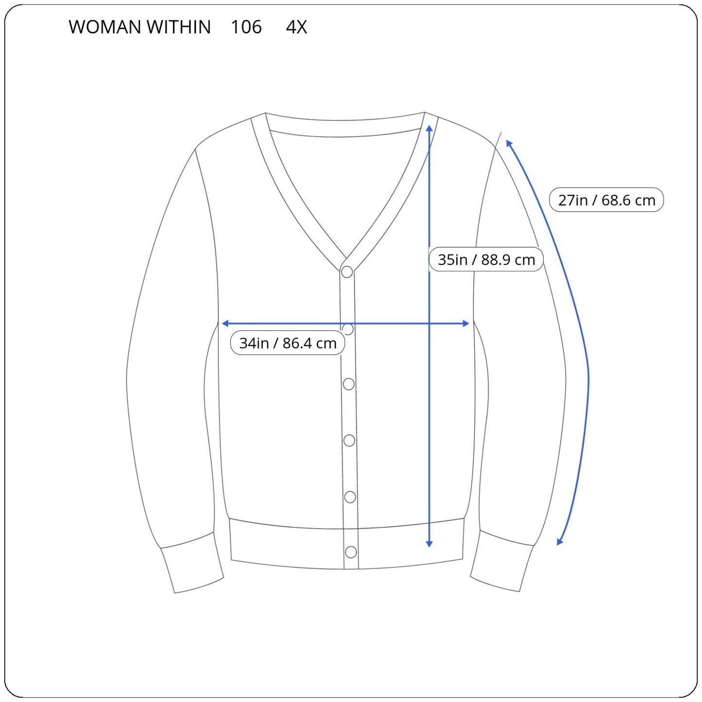 Woman Within Womens Sweater 4X Plus Cardigan Blue Gray Floral Cotton Pockets