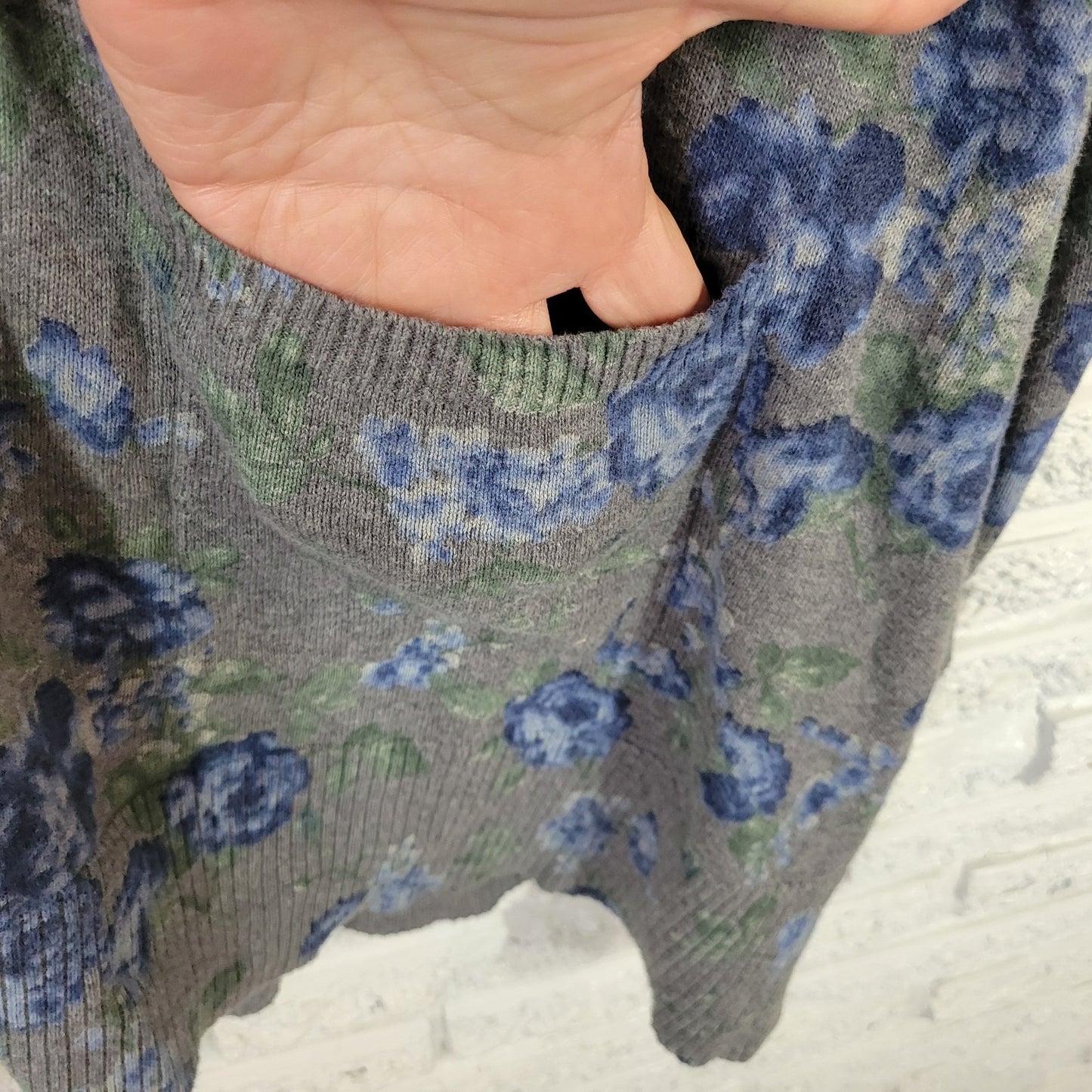 Woman Within Womens Sweater 4X Plus Cardigan Blue Gray Floral Cotton Pockets