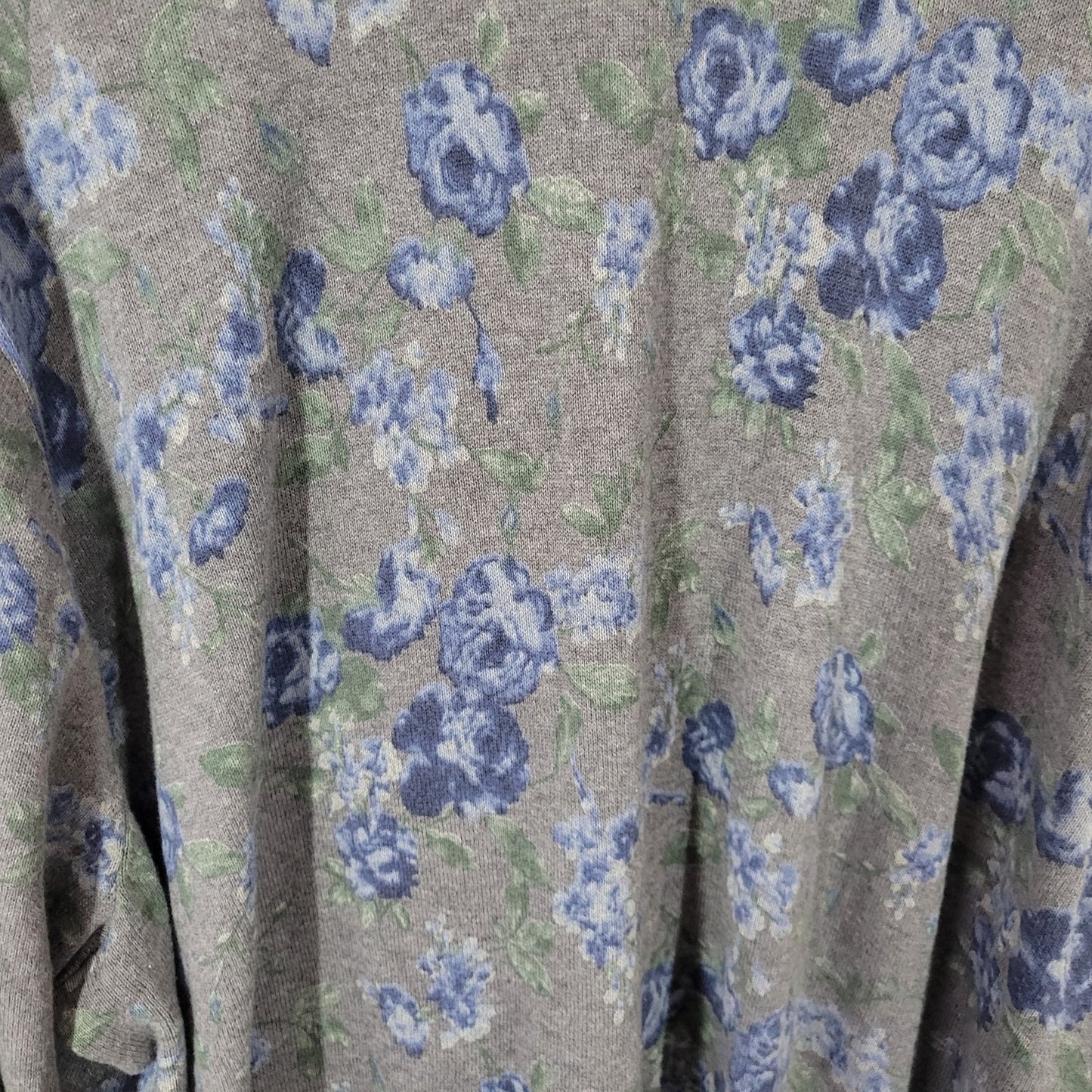 Woman Within Womens Sweater 4X Plus Cardigan Blue Gray Floral Cotton Pockets