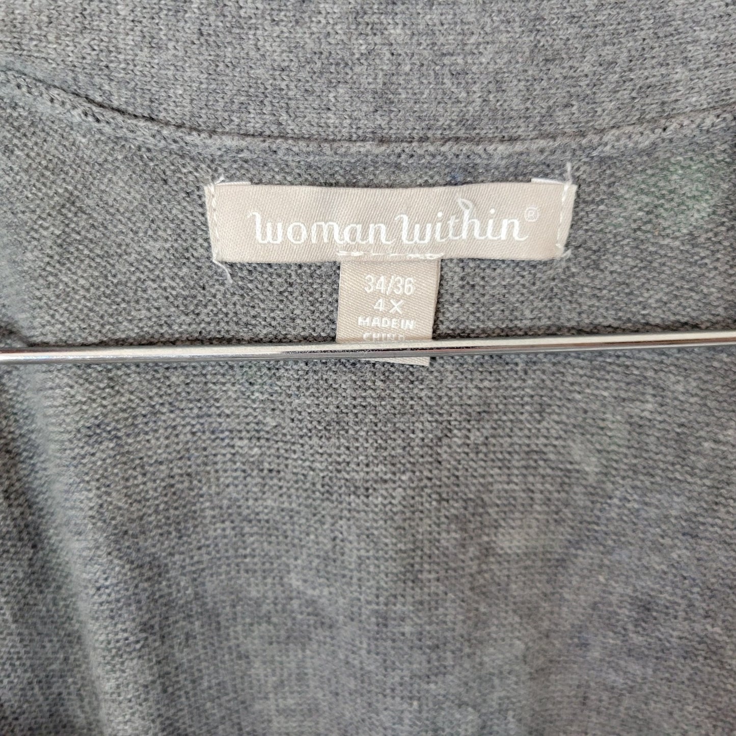 Woman Within Womens Sweater 4X Plus Cardigan Blue Gray Floral Cotton Pockets