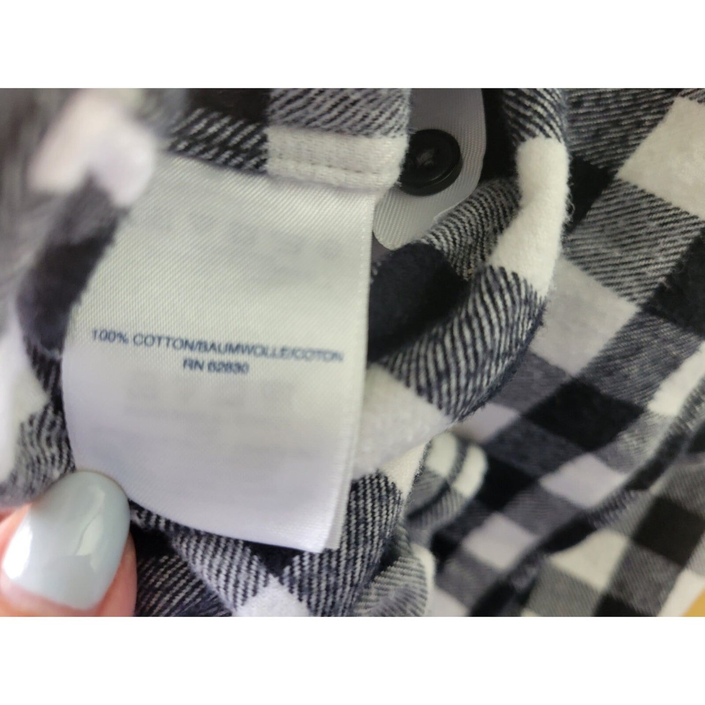 Lands End Womens Top 18W Plus Black Plaid Cotton Button Up Light Flannel Collar