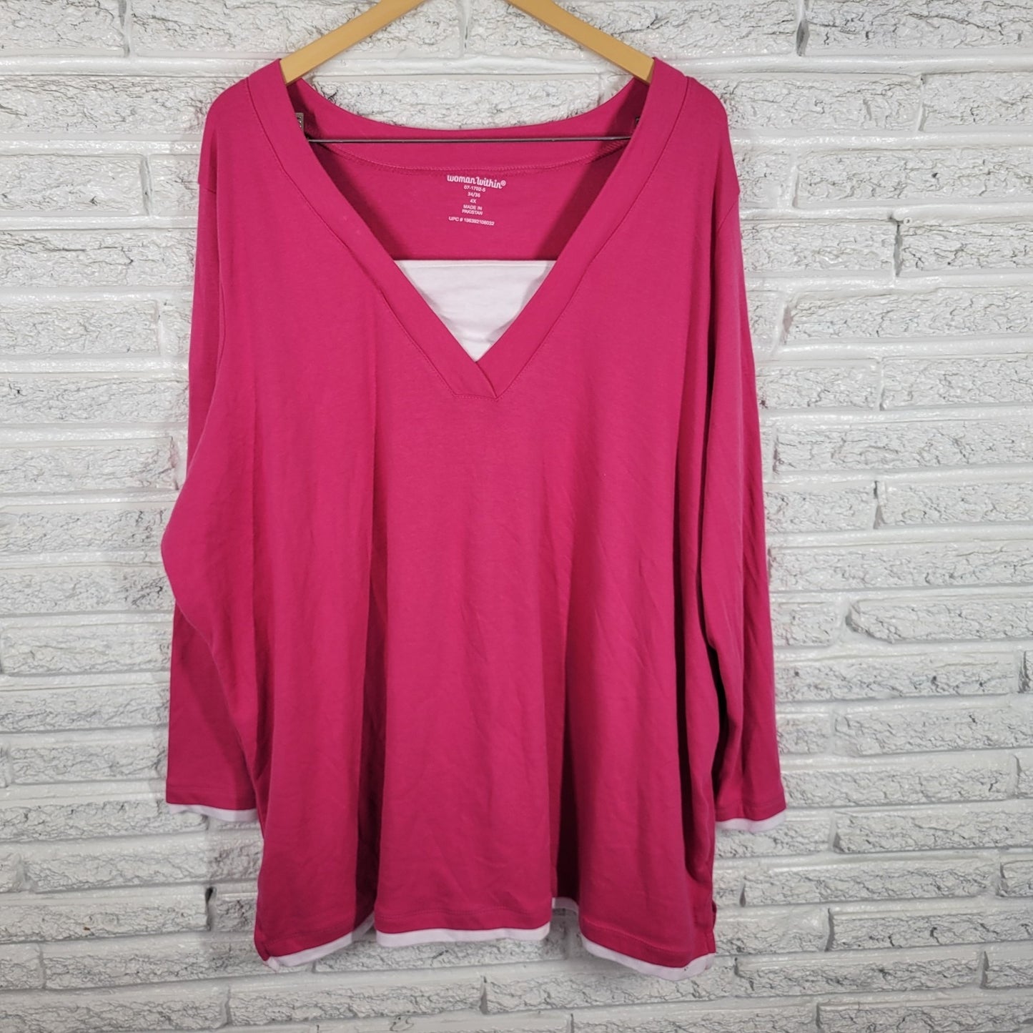 Women Within Womens Top 4X Plus Tunic Long Sleeve Pink Square Neck Casual Comfy