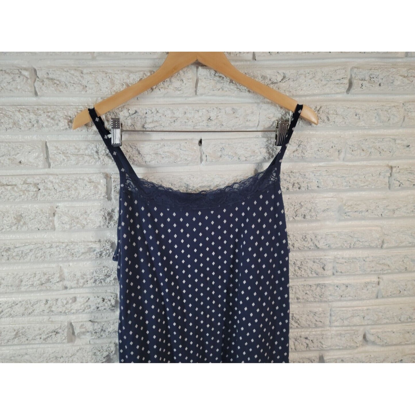 Catherines Womens Top 2X 22W 24W Camisole Blue Diamonds Lace Trim Cotton Blend