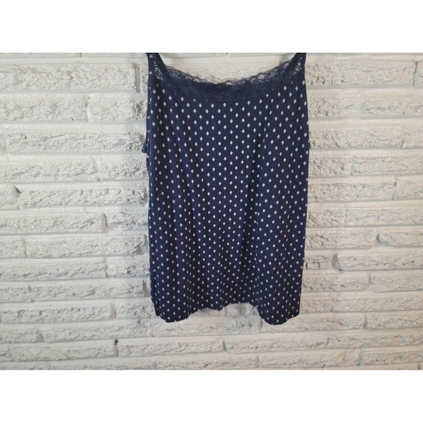 Catherines Womens Top 2X 22W 24W Camisole Blue Diamonds Lace Trim Cotton Blend