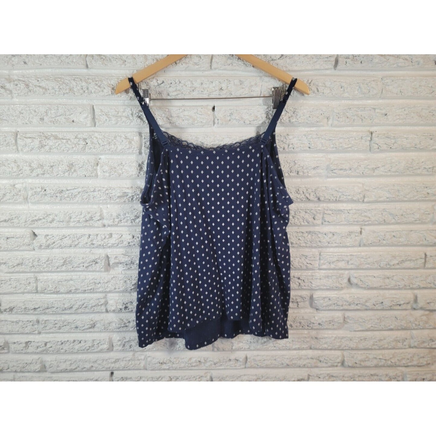 Catherines Womens Top 2X 22W 24W Camisole Blue Diamonds Lace Trim Cotton Blend