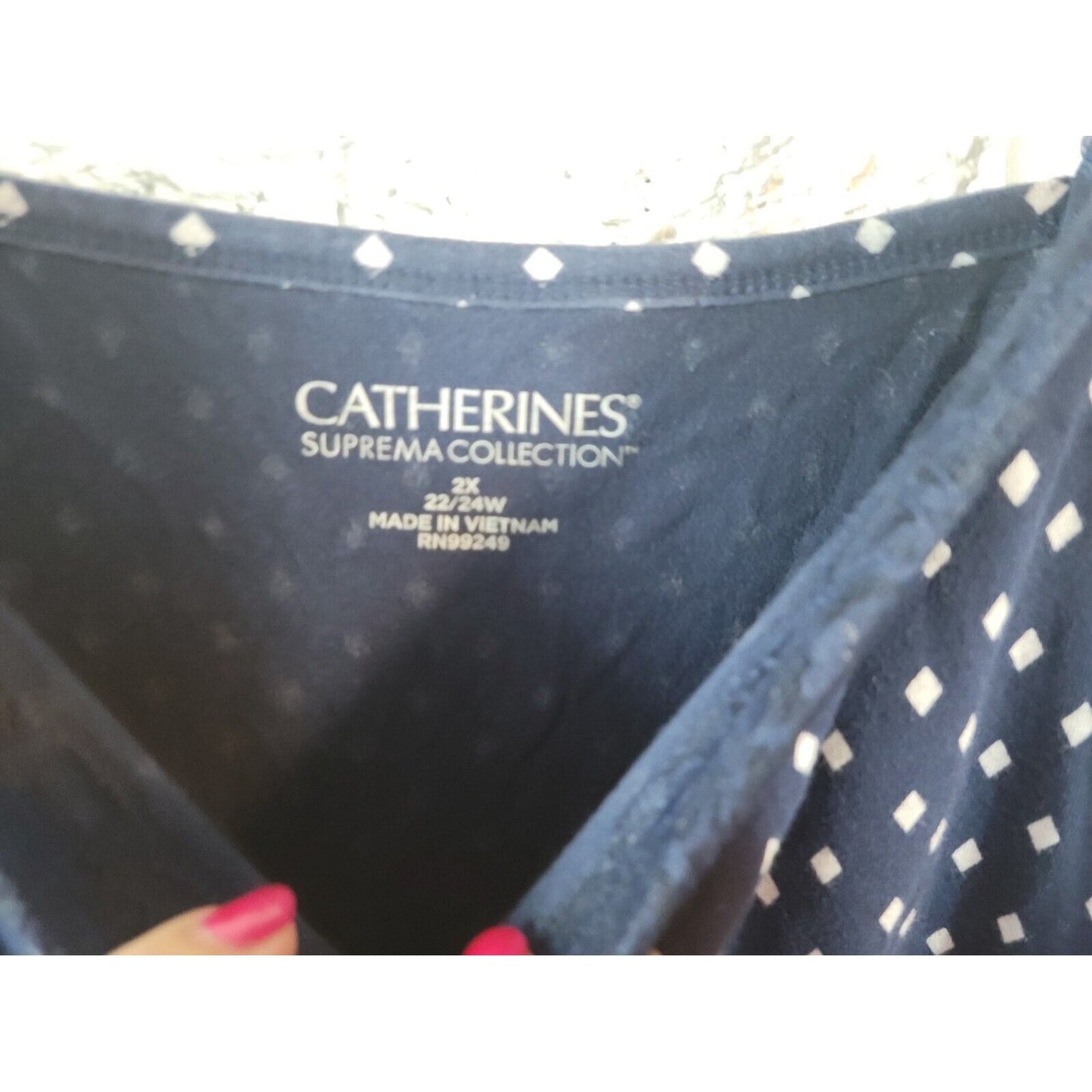 Catherines Womens Top 2X 22W 24W Camisole Blue Diamonds Lace Trim Cotton Blend