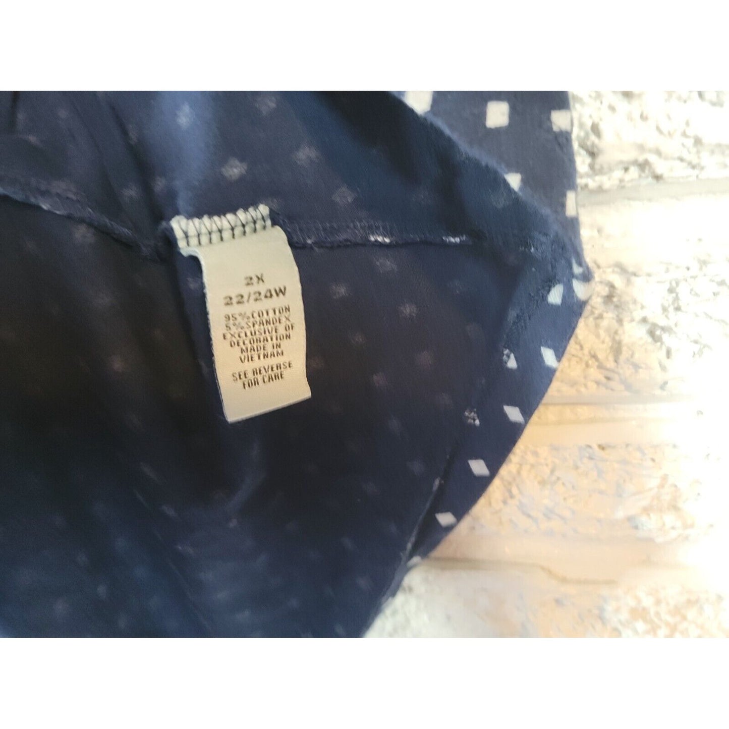 Catherines Womens Top 2X 22W 24W Camisole Blue Diamonds Lace Trim Cotton Blend