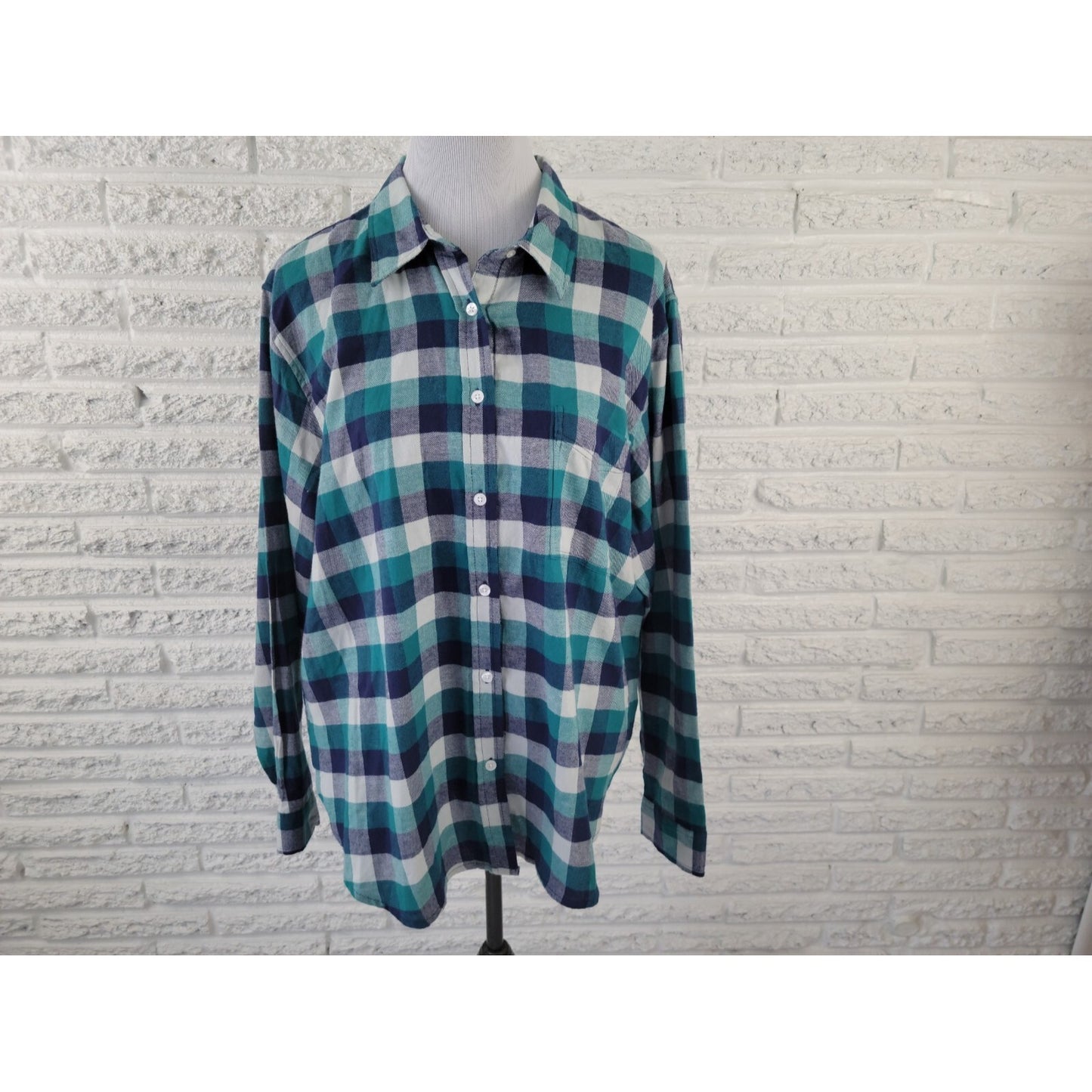 Wrangler Women Shirt Extra Large XL Button Up Blue Plaid Collar Cotton Casual
