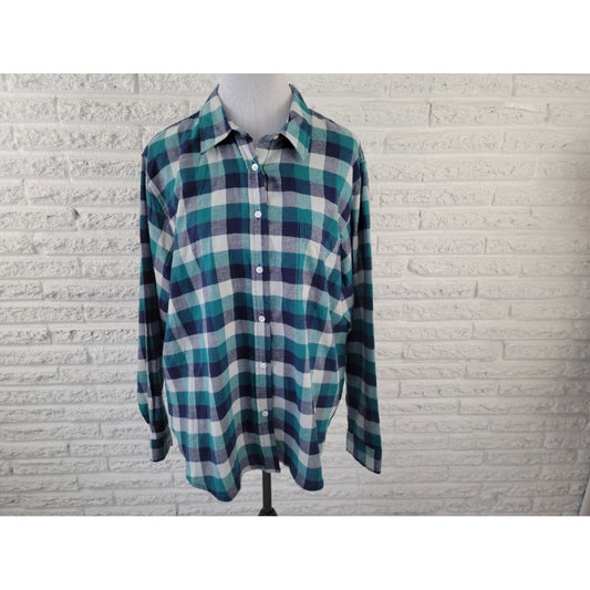 Wrangler Women Shirt Extra Large XL Button Up Blue Plaid Collar Cotton Casual