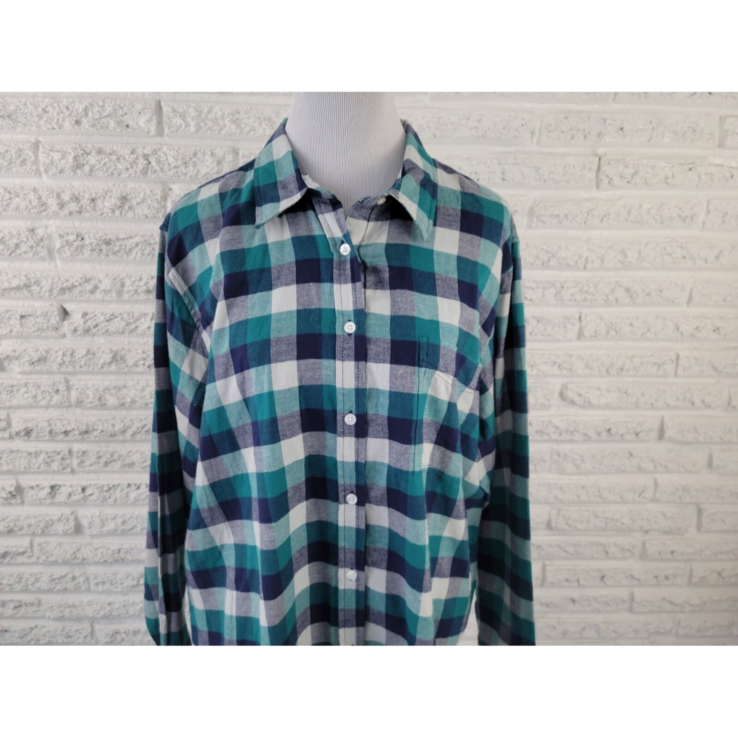 Wrangler Women Shirt Extra Large XL Button Up Blue Plaid Collar Cotton Casual