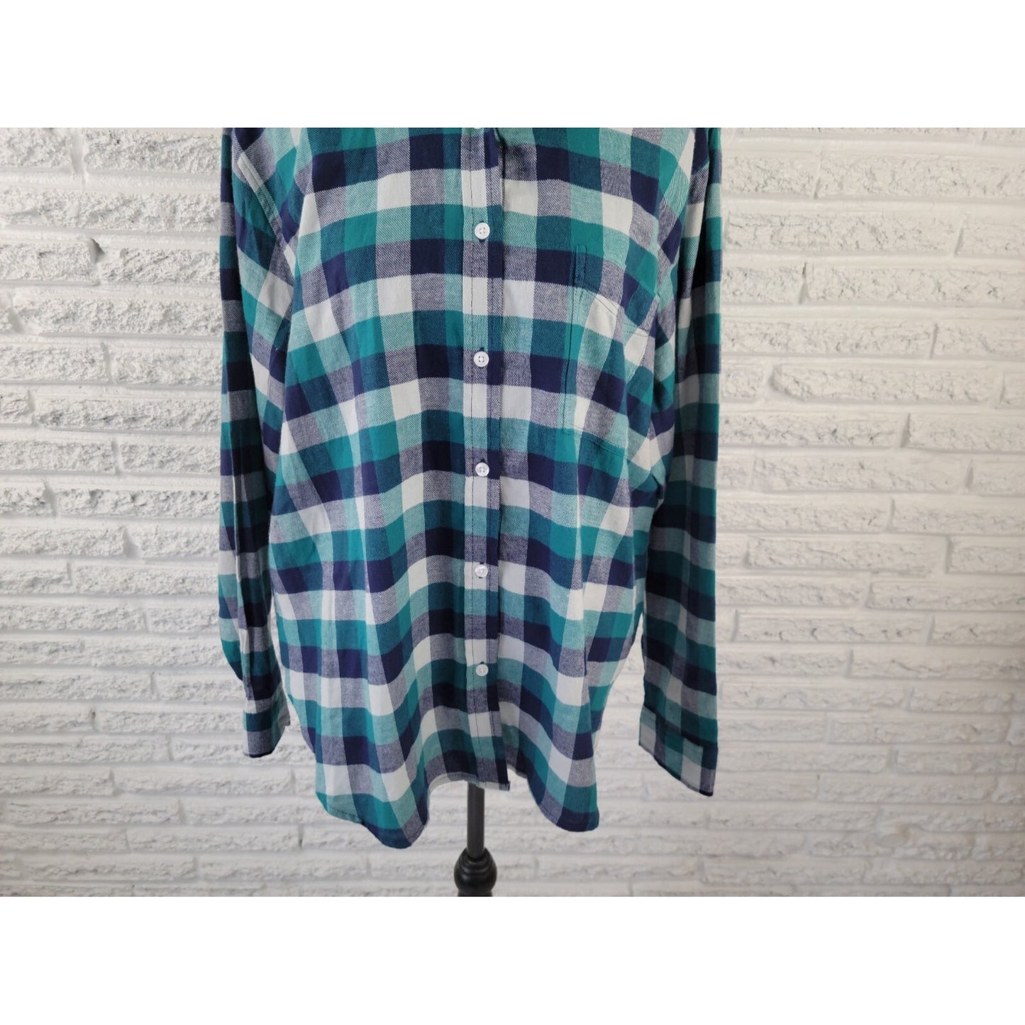 Wrangler Women Shirt Extra Large XL Button Up Blue Plaid Collar Cotton Casual