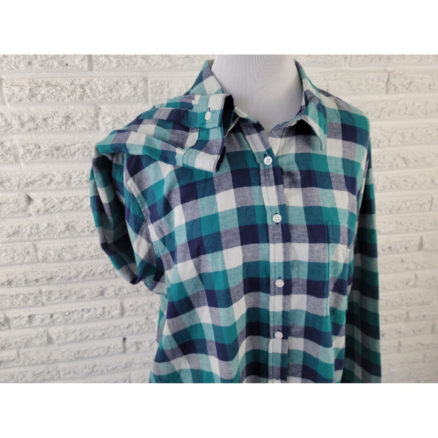 Wrangler Women Shirt Extra Large XL Button Up Blue Plaid Collar Cotton Casual