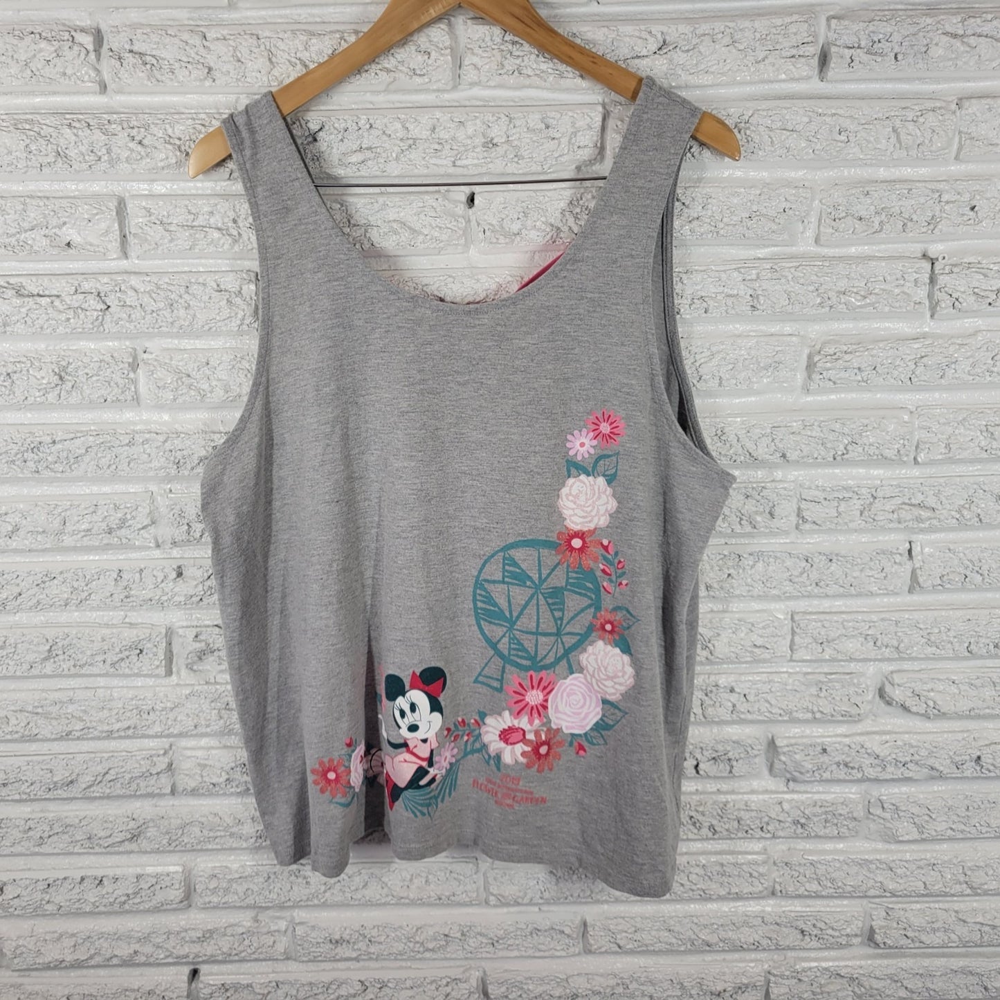 Disney Parks Epcot Flower Garden Festival Womens Top XXL Plus Tank Gray Big Bow
