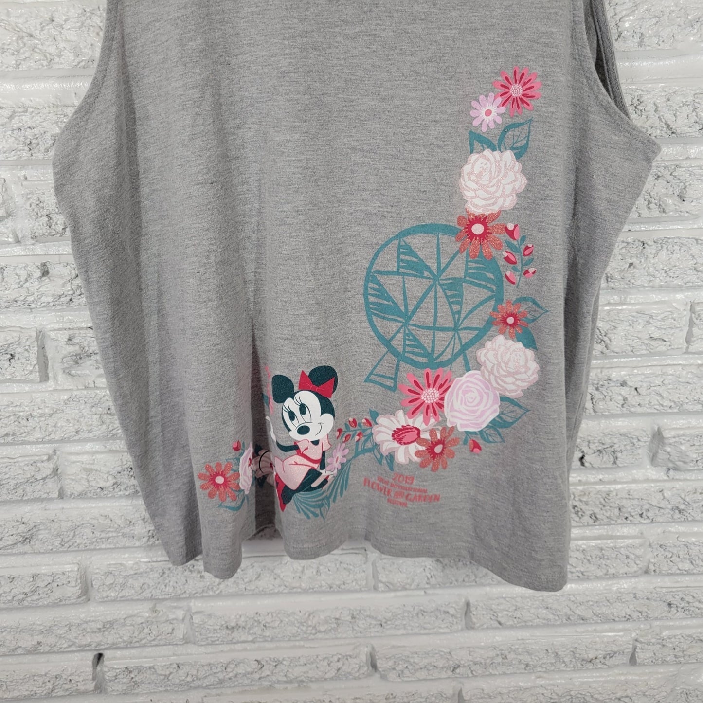 Disney Parks Epcot Flower Garden Festival Womens Top XXL Plus Tank Gray Big Bow