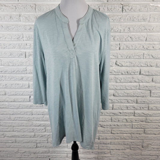 Chicos Womens Top 3 Standard XL Tunic 3/4 Sleeve Blue Lightweight Asymmetric