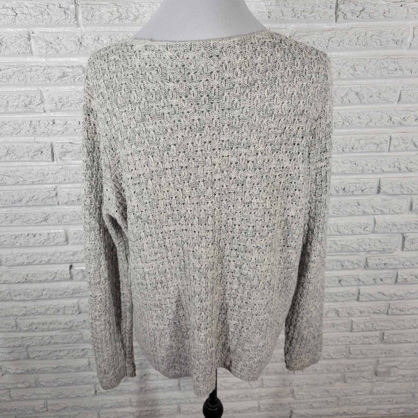 Liz Claiborne Womens Sweater Extra Large XL Long Sleeve Gray Open Knit Casual