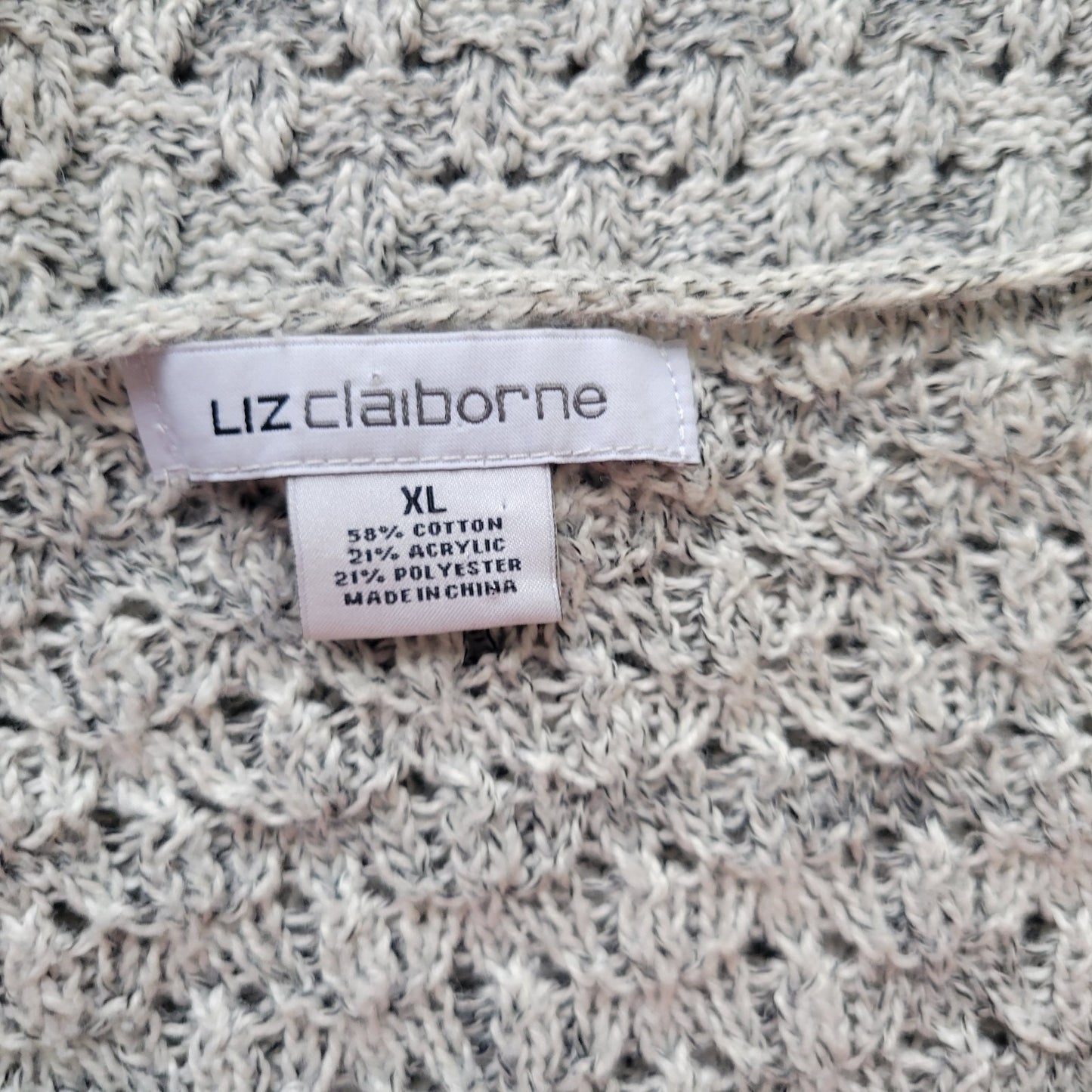 Liz Claiborne Womens Sweater Extra Large XL Long Sleeve Gray Open Knit Casual