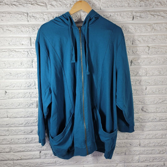 Women Within Women Jacket 3X Hoodie Pockets Blue Full Zip Drawstring Warm Casual