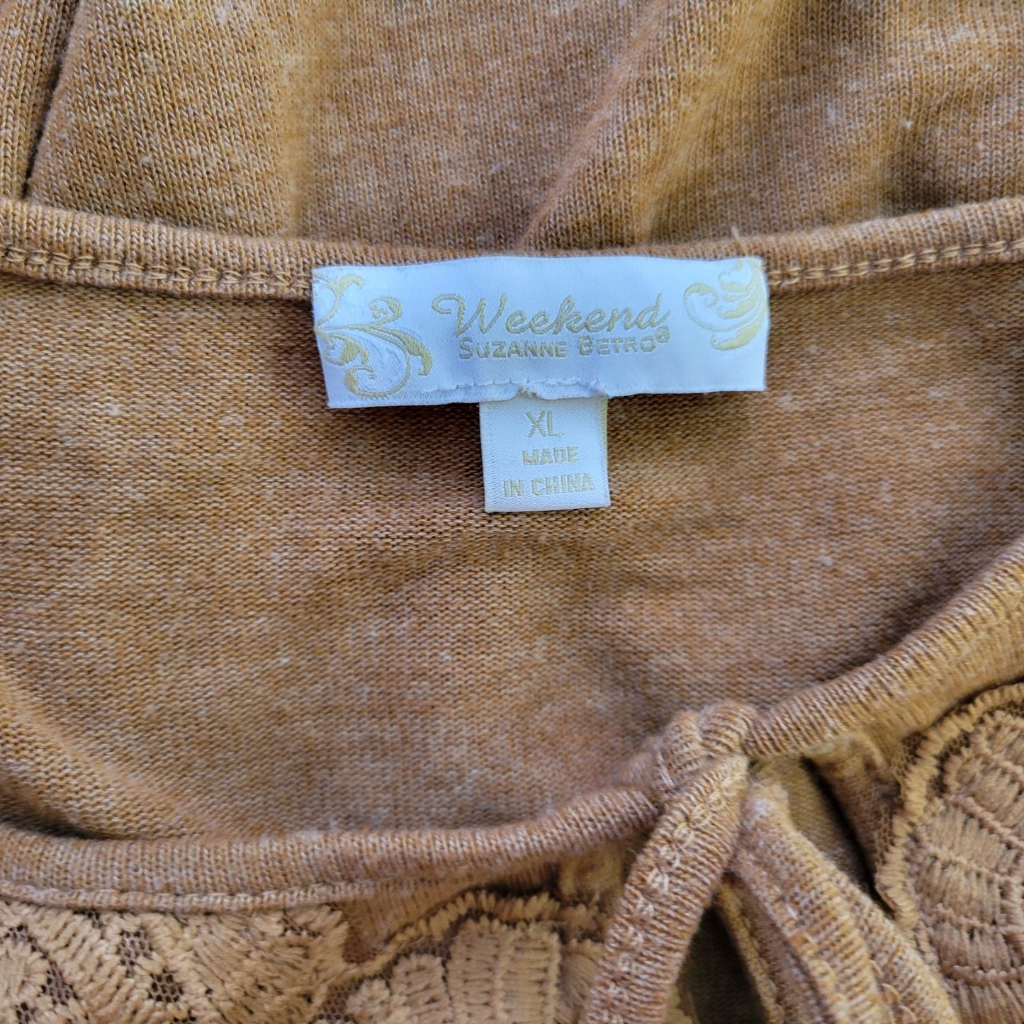 Weekends Suzanne Betro Womens Top XL Tunic Knit Double Bell Sleeve Brown Keyhole