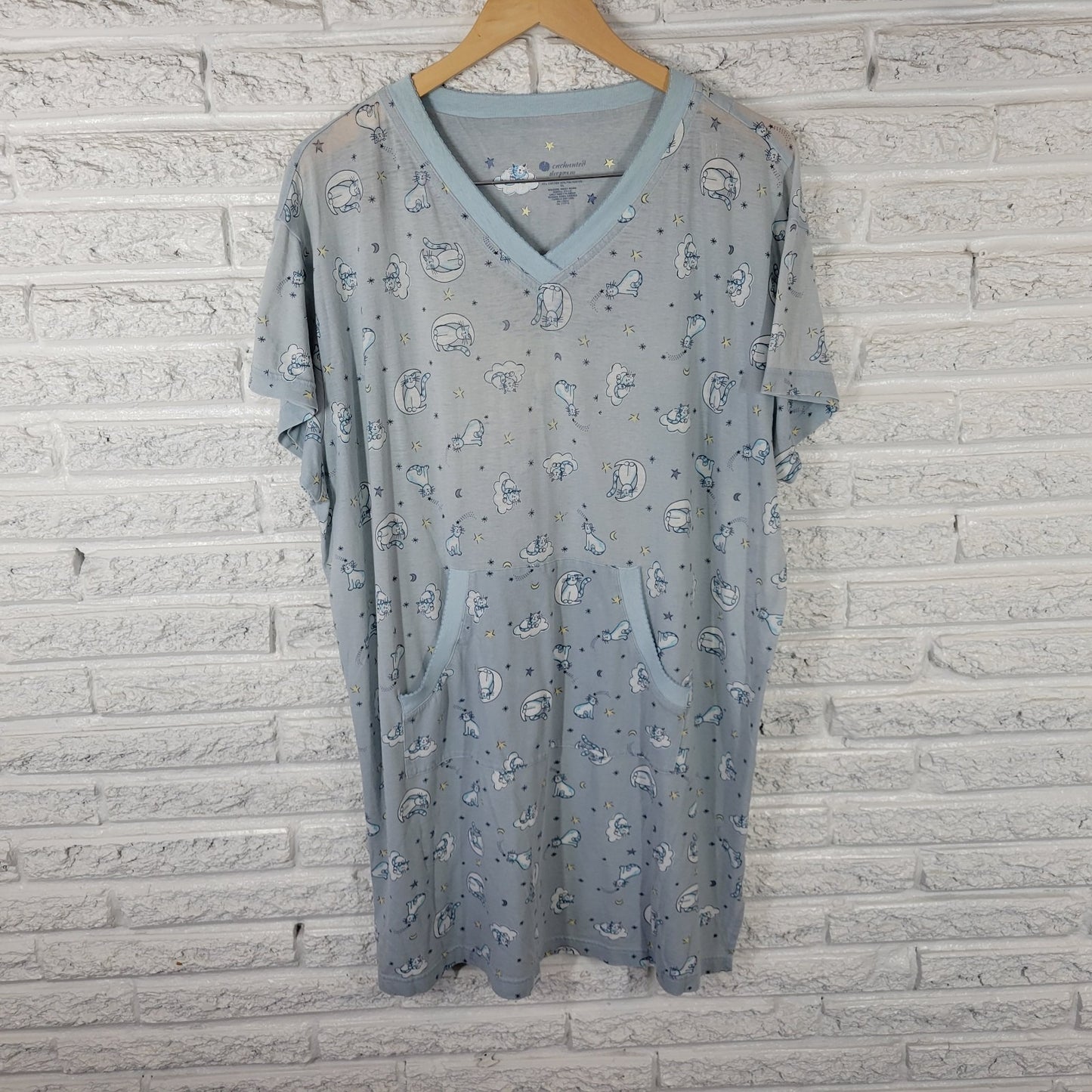 Enchanted Sleepwear Womens Nightgown XL Blue Kittens Cats Lightweight Loungewear