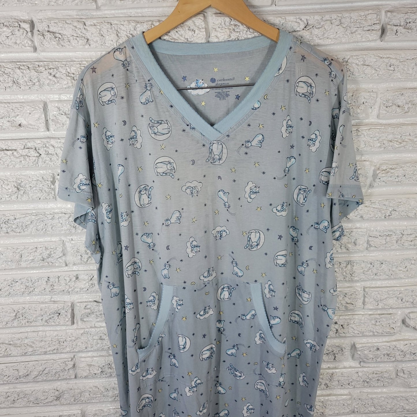 Enchanted Sleepwear Womens Nightgown XL Blue Kittens Cats Lightweight Loungewear