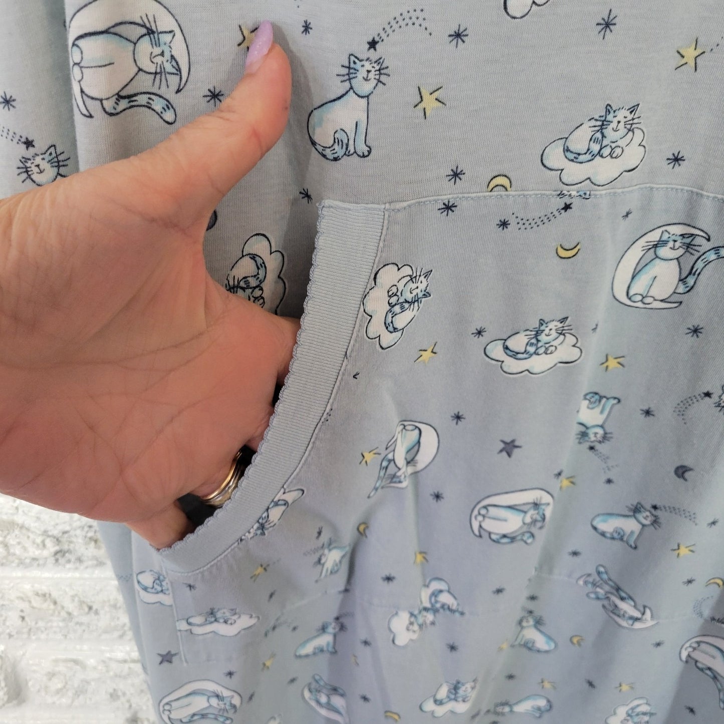 Enchanted Sleepwear Womens Nightgown XL Blue Kittens Cats Lightweight Loungewear