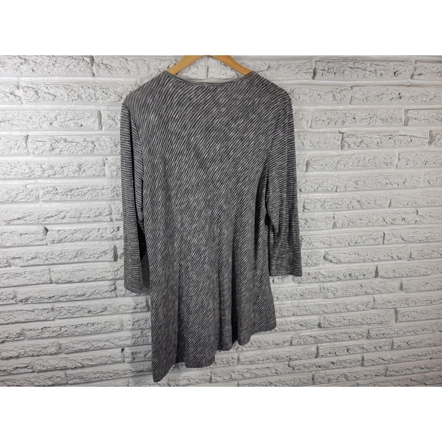 Dress Barn Womens Top Extra Large XL Tunic Knit Black Stripe Asymmetric Beaded