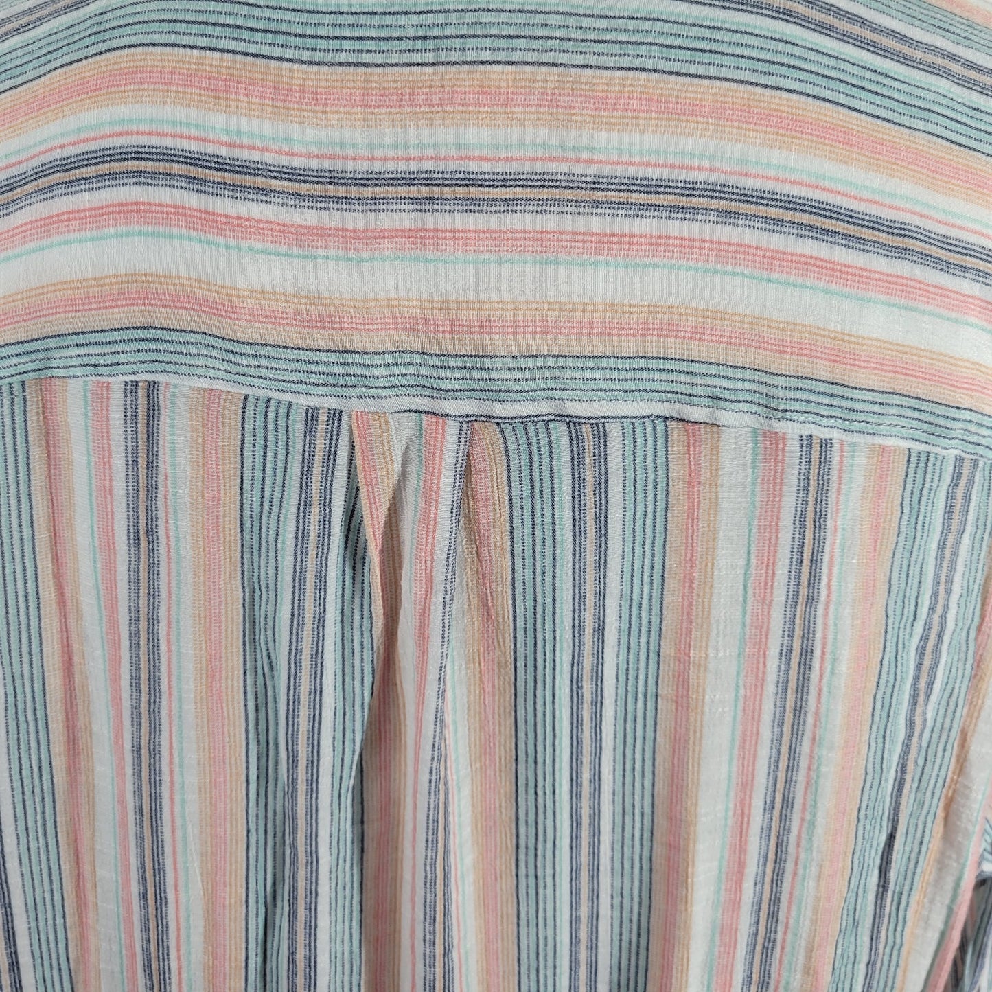 Zac Rachel Womens Top 2X Plus Button Up Roll Tab Sleeve Stripe Pink Blue Pastel