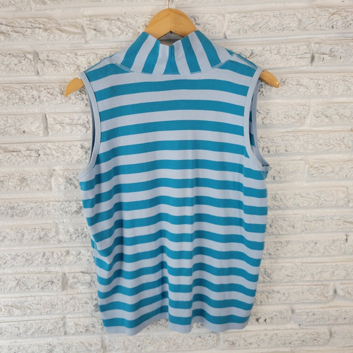 Rafaella Women Top 1X Plus Sleeveless Knit Blue White Stripe Cotton Casual Comfy