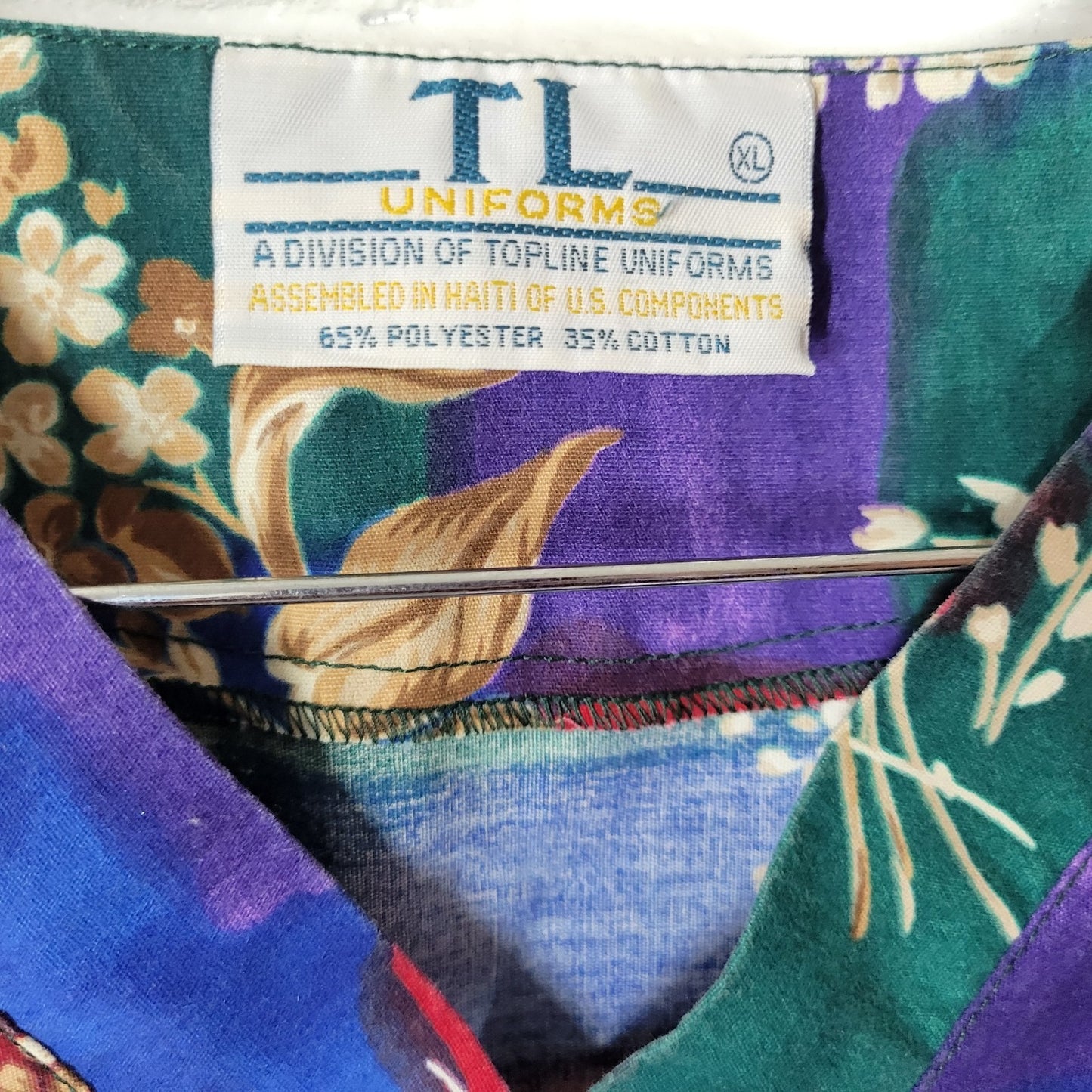 TL Uniforms Unisex Scrub Top XL Blue Red Green Floral Pockets Medical Poly Blend