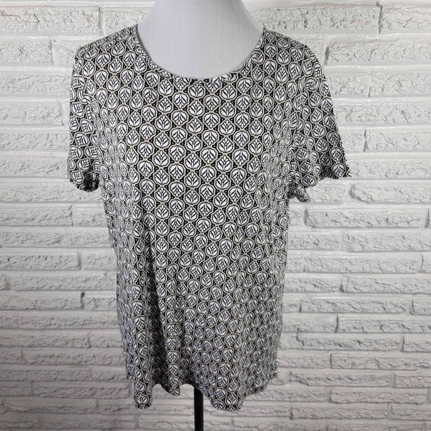 Croft & Barrow Classic Women's XL Black Beige Geometric 100% Cotton Short Sleeve
