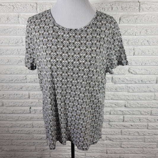 Croft & Barrow Classic Women's XL Black Beige Geometric 100% Cotton Short Sleeve