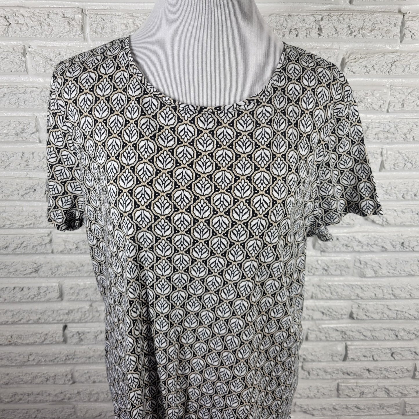 Croft & Barrow Classic Women's XL Black Beige Geometric 100% Cotton Short Sleeve